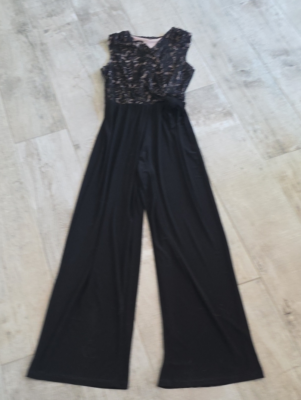 Tiana B. Black Lace Bodice Wide-Leg Jumpsuit